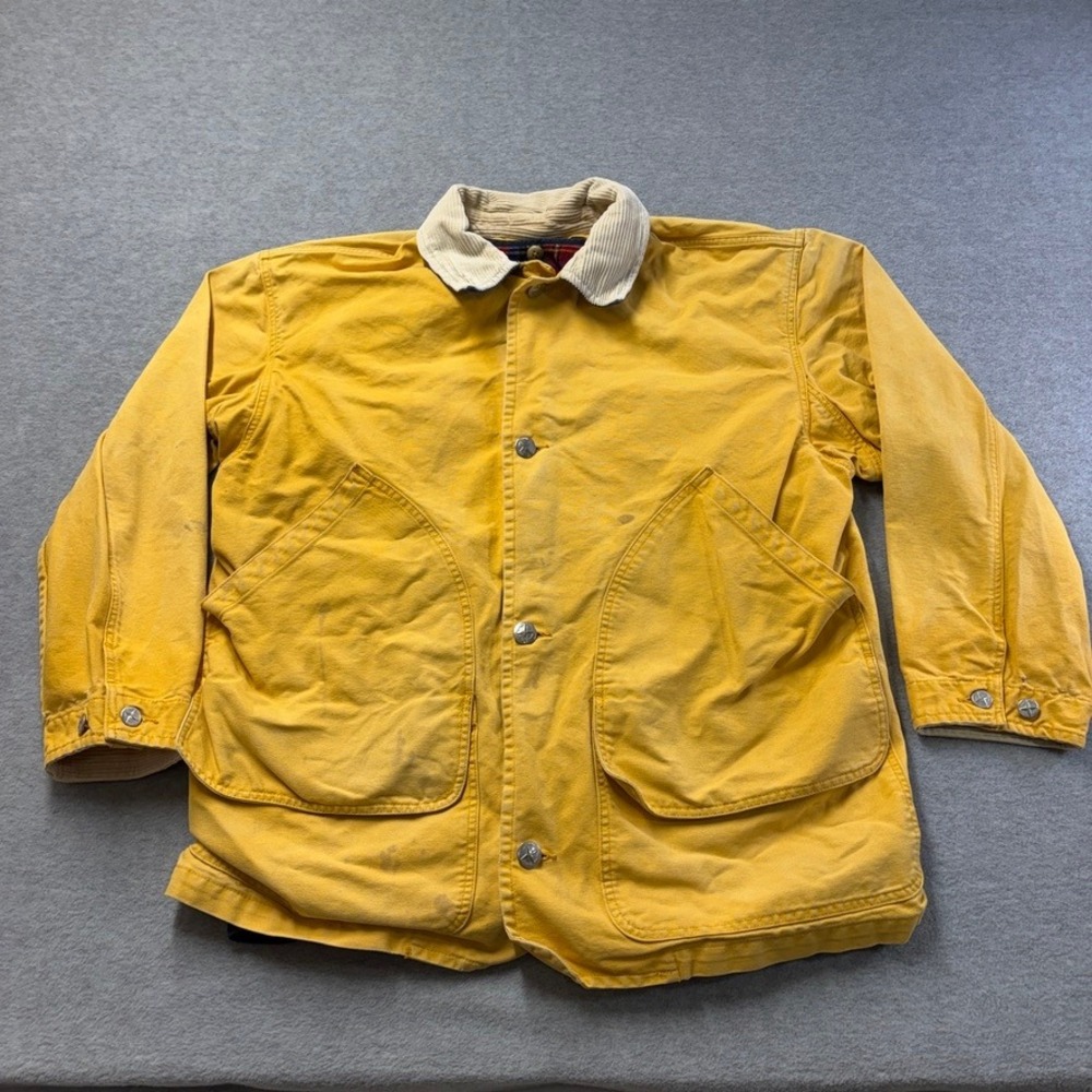 Vintage Nautica Barn Jacket Mens M Yellow Corduroy Collar Plaid Liner Canvas